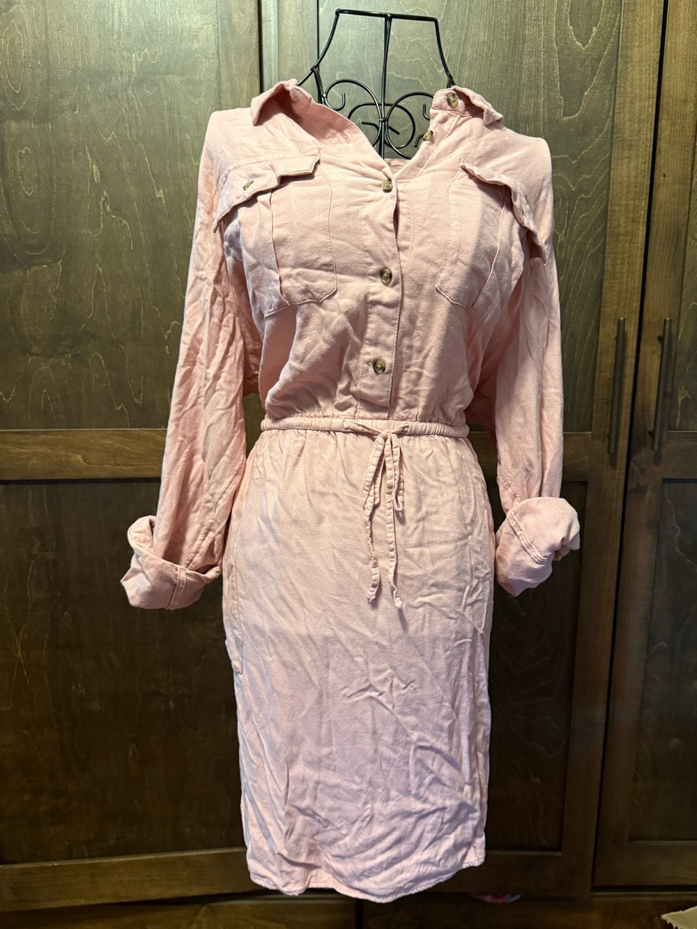 Time and Tru Blush Pink Button-Front Shirt Dress